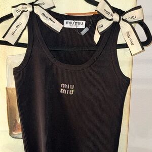Miu Miu Black Tank Top with Cream Bow Straps